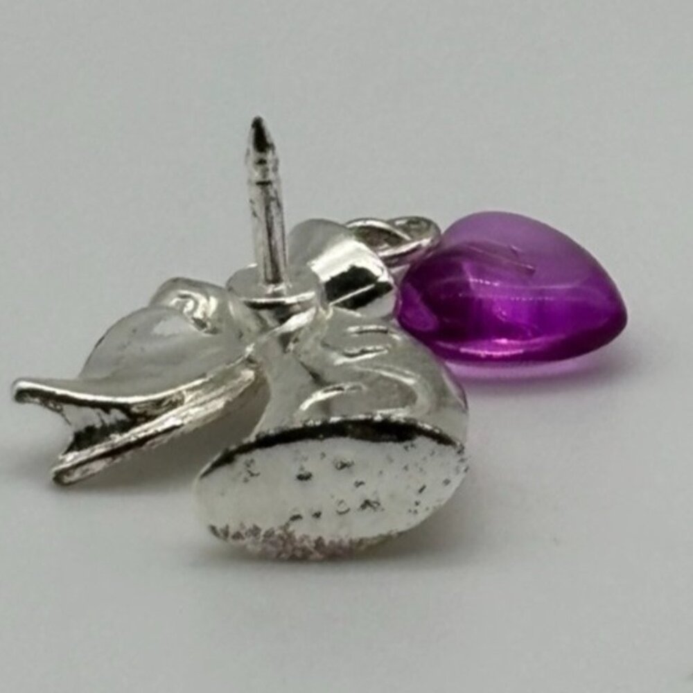 Vintage Avon Lapel Pin, Angel Holding Dangling Purple Heart Silver Tone W/Enamel - Picture 12 of 14